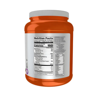 Whey Protein Creamy Vanilla von NOW Foods ohne Zuckerzusatz und Aspartam, mit natürlichem Vanillearoma, Stevia, Xylit, hochwertigem Molkenprotein und optimaler Löslichkeit für tägliche Proteinversorgung.
