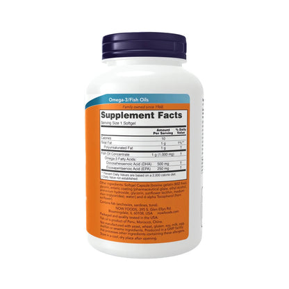 Premium Fish Oil Omega-3 NOW Foods DHA-500 Double Strength Softgels hochkonzentriertes Fischöl mit DHA und EPA